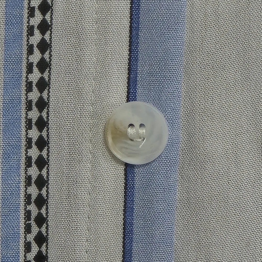 MINE Anthro Blue White Black Striped Sleeveless V Neck Button Back Shirt Small
